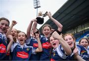 4 May 2024; Portlaoise players, including captain Lily Brophy, centre, celebrate after their side's victory in the Leinster Rugby Bank of Ireland Girls Youth Finals Day match between Portlaoise and Naas/ Mullingar at Energia Park in Dublin. Photo by Shauna Clinton/Sportsfile