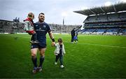 4 May 2024; Cian Healy of Leinster, with his sons Russell, left, and Beau after becoming the most capped player of the Investec Champions Cup with 111 appearances during the Investec Champions Cup semi-final match between Leinster and Northampton Saints at Croke Park in Dublin. Photo by Harry Murphy/Sportsfile
