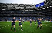 4 May 2024; Leinster players after their side's victory in the Investec Champions Cup semi-final match between Leinster and Northampton Saints at Croke Park in Dublin. Photo by Harry Murphy/Sportsfile