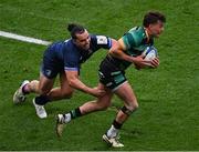4 May 2024; George Furbank of Northampton Saints is tackled by James Lowe of Leinster during the Investec Champions Cup semi-final match between Leinster and Northampton Saints at Croke Park in Dublin. Photo by Stephen McCarthy/Sportsfile