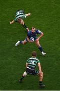 4 May 2024; Jamison Gibson-Park of Leinster in action against Fin Smith and James Ramm of Northampton Saints during the Investec Champions Cup semi-final match between Leinster and Northampton Saints at Croke Park in Dublin. Photo by Stephen McCarthy/Sportsfile