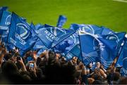 4 May 2024; Supporters in the Hogan Stand, wave Leinster Rugby flags, before the Investec Champions Cup semi-final match between Leinster and Northampton Saints at Croke Park in Dublin. Photo by Ray McManus/Sportsfile