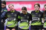 4 May 2024; Portdara players dejected after their side's defeat in the Leinster Rugby Bank of Ireland Girls Youth Finals Day match between Portdara and Wexford Wanderers at Energia Park in Dublin. Photo by Shauna Clinton/Sportsfile