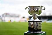 5 May 2024; A general view of the cup before the FAI Junior Cup final match between Cockhill Celtic and Gorey Rangers at Eamonn Deacy Park in Galway. Photo by Ben McShane/Sportsfile