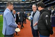 4 May 2024; Uachtarán Chumann Lúthchleas Gael Jarlath Burns, second from right, speaks to EPCR chairman Dominic McKay, left, in the company of Croke Park Stadium director Peter McKenna and EPCR chief executive Jacques Raynaud, right, before the Investec Champions Cup semi-final match between Leinster and Northampton Saints at Croke Park in Dublin. Photo by Brendan Moran/Sportsfile