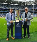 4 May 2024; PCR chairman Dominic McKay, left, with Uachtarán Chumann Lúthchleas Gael Jarlath Burns before the Investec Champions Cup semi-final match between Leinster and Northampton Saints at Croke Park in Dublin. Photo by Brendan Moran/Sportsfile