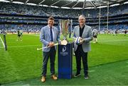 4 May 2024; PCR chairman Dominic McKay, left, with Uachtarán Chumann Lúthchleas Gael Jarlath Burns before the Investec Champions Cup semi-final match between Leinster and Northampton Saints at Croke Park in Dublin. Photo by Brendan Moran/Sportsfile