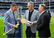 4 May 2024; EPCR chairman Dominic McKay, left, with Uachtarán Chumann Lúthchleas Gael Jarlath Burns and Croke Park Stadium director Peter McKenna before the Investec Champions Cup semi-final match between Leinster and Northampton Saints at Croke Park in Dublin. Photo by Brendan Moran/Sportsfile