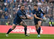4 May 2024; Ross Byrne of Leinster, right, with Andrew Porter during the Investec Champions Cup semi-final match between Leinster and Northampton Saints at Croke Park in Dublin. Photo by Sam Barnes/Sportsfile