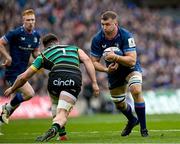 4 May 2024; Ross Molony of Leinster in action against Sam Graham of Northampton Saints during the Investec Champions Cup semi-final match between Leinster and Northampton Saints at Croke Park in Dublin. Photo by Harry Murphy/Sportsfile