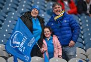 4 May 2024; Leinster supporters Elaine Cully, and Barry McHugh with their daughter Ella before the Investec Champions Cup semi-final match between Leinster and Northampton Saints at Croke Park in Dublin. Photo by Harry Murphy/Sportsfile