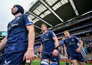4 May 2024; Joe McCarthy of Leinster, centre, runs out before the Investec Champions Cup semi-final match between Leinster and Northampton Saints at Croke Park in Dublin. Photo by Harry Murphy/Sportsfile