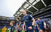 4 May 2024; Jamie Osborne of Leinster runs out before the Investec Champions Cup semi-final match between Leinster and Northampton Saints at Croke Park in Dublin. Photo by Harry Murphy/Sportsfile