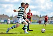 5 May 2024; Garbhan Friel of Cockhill Celtic in action against Nathan Brennan of Gorey Rangers during the FAI Junior Cup final match between Cockhill Celtic and Gorey Rangers at Eamonn Deacy Park in Galway. Photo by Ben McShane/Sportsfile