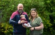 5 May 2024; Galway supporter Molly O'Boyle, aged 7 weeks, from Oranmore, Galway, with her parents Domhnaill O'Boye, and Maria Heneghan, ahead of the Connacht GAA Football Senior Championship final match between Galway and Mayo at Pearse Stadium in Galway. Photo by Daire Brennan/Sportsfile