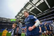 4 May 2024; Tadhg Furlong of Leinster runs out before the Investec Champions Cup semi-final match between Leinster and Northampton Saints at Croke Park in Dublin. Photo by Harry Murphy/Sportsfile