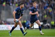 4 May 2024; Ross Byrne and Ciarán Frawley of Leinster during the Investec Champions Cup semi-final match between Leinster and Northampton Saints at Croke Park in Dublin. Photo by Harry Murphy/Sportsfile