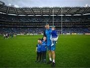 4 May 2024; Leinster backs coach Andrew Goodman with his children Max , Quinn and Zoe during the Investec Champions Cup semi-final match between Leinster and Northampton Saints at Croke Park in Dublin. Photo by Harry Murphy/Sportsfile