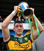 5 May 2024; Kerry captain Paudie Clifford lifts the cup after the Munster GAA Football Senior Championship final match between Kerry and Clare at Cusack Park in Ennis, Clare. Photo by Brendan Moran/Sportsfile