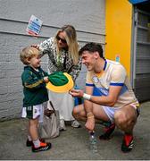 5 May 2024; David Clifford of Kerry with his son Ogie and partner Shauna O'Connor after the Munster GAA Football Senior Championship final match between Kerry and Clare at Cusack Park in Ennis, Clare. Photo by Brendan Moran/Sportsfile