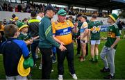 5 May 2024; A Clare supporter takes a selfie with Kerry manager Jack O'Connor after the Munster GAA Football Senior Championship final match between Kerry and Clare at Cusack Park in Ennis, Clare. Photo by Brendan Moran/Sportsfile