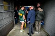 5 May 2024; Kerry captain Paudie Clifford is interviewed by journalists after the Munster GAA Football Senior Championship final match between Kerry and Clare at Cusack Park in Ennis, Clare. Photo by Brendan Moran/Sportsfile