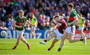 5 May 2024; Damien Comer of Galway takes a shot at goal during the Connacht GAA Football Senior Championship final match between Galway and Mayo at Pearse Stadium in Galway. Photo by Seb Daly/Sportsfile