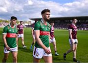 5 May 2024; Mayo players Aidan O'Shea, 13, and Tommy Conroy in the parade before the Connacht GAA Football Senior Championship final match between Galway and Mayo at Pearse Stadium in Galway. Photo by Piaras Ó Mídheach/Sportsfile