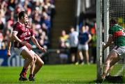 5 May 2024; Galway players Liam Silke, left, and John Maher of Galway watch as Rory Brickenden of Mayo palms the ball on his own goalline in the second half during the Connacht GAA Football Senior Championship final match between Galway and Mayo at Pearse Stadium in Galway. Photo by Piaras Ó Mídheach/Sportsfile