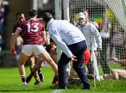 5 May 2024; Players and umpires watch as Mayo goalkeeper Colm Reape gathers possession in his square, early in the second half, during the Connacht GAA Football Senior Championship final match between Galway and Mayo at Pearse Stadium in Galway. Photo by Piaras Ó Mídheach/Sportsfile