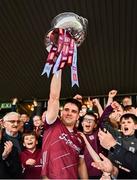 5 May 2024; Galway captain Seán Kelly lifts the Nestor cup after the Connacht GAA Football Senior Championship final match between Galway and Mayo at Pearse Stadium in Galway. Photo by Daire Brennan/Sportsfile
