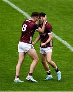 5 May 2024; Paul Conroy of Galway, left, and Robert Finnerty celebrate after the Connacht GAA Football Senior Championship final match between Galway and Mayo at Pearse Stadium in Galway. Photo by Daire Brennan/Sportsfile