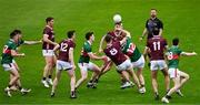 5 May 2024; Paul Conroy of Galway and Jack Carney of Mayo compete for a throw-in during the Connacht GAA Football Senior Championship final match between Galway and Mayo at Pearse Stadium in Galway. Photo by Daire Brennan/Sportsfile