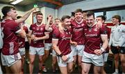 5 May 2024; Galway players celebrate in the dressing room after their side's victory in the Connacht GAA Football Senior Championship final match between Galway and Mayo at Pearse Stadium in Galway. Photo by Piaras Ó Mídheach/Sportsfile