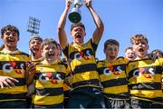 5 May 2024; Newbridge/ Terenure players celebrate after their side's victory in the Leinster Rugby Bank of Ireland Schools Youth Finals Day match between MU Barnhall/ Suttonians and Newbridge/ Terenure at Energia Park in Dublin. Photo by Shauna Clinton/Sportsfile