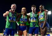 5 May 2024; The Ireland mixed 4x400m relay team, from left, Thomas Barr, Sharlene Mawdsley, Cillín Greene and Rhasidat Adeleke with their bronze medals during two of the World Athletics Relays at Thomas A Robinson National Stadium in Nassau, Bahamas. Photo by Erik van Leeuwen/Sportsfile