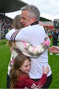 5 May 2024; Galway manager Padraic Joyce celebrates with his wife Tracey and daughter Jodie after the Connacht GAA Football Senior Championship final match between Galway and Mayo at Pearse Stadium in Galway. Photo by Seb Daly/Sportsfile