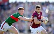 5 May 2024; Damien Comer of Galway in action against David McBrien of Mayo during the Connacht GAA Football Senior Championship final match between Galway and Mayo at Pearse Stadium in Galway. Photo by Seb Daly/Sportsfile