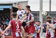 6 May 2024; John Mountney of Dundalk has a header on goal during the SSE Airtricity Men's Premier Division match between Drogheda United and Dundalk at Weavers Park in Drogheda, Louth. Photo by Ben McShane/Sportsfile