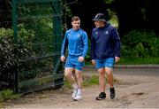 6 May 2024; Forwards and scrum coach Robin McBryde with Luke McGrath, left, before Leinster rugby squad training at UCD in Dublin. Photo by Piaras Ó Mídheach/Sportsfile