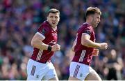 5 May 2024; Galway players Damien Comer, left, and Paul Conroy during the Connacht GAA Football Senior Championship final match between Galway and Mayo at Pearse Stadium in Galway. Photo by Seb Daly/Sportsfile