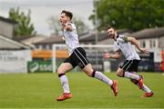 6 May 2024; Jamie Gullan of Dundalk celebrates with teammate Robbie Benson, right, after scoring their side's first goal during the SSE Airtricity Men's Premier Division match between Drogheda United and Dundalk at Weavers Park in Drogheda, Louth. Photo by Ben McShane/Sportsfile