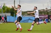 6 May 2024; Jamie Gullan of Dundalk celebrates with teammate Robbie Benson, right, after scoring their side's first goal during the SSE Airtricity Men's Premier Division match between Drogheda United and Dundalk at Weavers Park in Drogheda, Louth. Photo by Ben McShane/Sportsfile