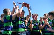 5 May 2024; Seapoint captain Louis Defer celebrates with team-mates after their side's victory in the Leinster Rugby Bank of Ireland Schools Youth Finals Day match between Seapoint and MU Barnhall at Energia Park in Dublin. Photo by Shauna Clinton/Sportsfile