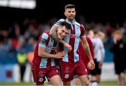 6 May 2024; Evan Weir, left, and Adam Foley of Drogheda United celebrate after the SSE Airtricity Men's Premier Division match between Drogheda United and Dundalk at Weavers Park in Drogheda, Louth. Photo by Ben McShane/Sportsfile