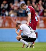 6 May 2024; Zak Johnson of Dundalk is consoled by Hayden Cann of Drogheda United at the final whistle of the SSE Airtricity Men's Premier Division match between Drogheda United and Dundalk at Weavers Park in Drogheda, Louth. Photo by Ben McShane/Sportsfile