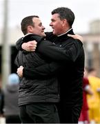 6 May 2024; Drogheda United manager Kevin Doherty, right, and Drogheda United assistant manager Daire Doyle celebrate after the SSE Airtricity Men's Premier Division match between Drogheda United and Dundalk at Weavers Park in Drogheda, Louth. Photo by Ben McShane/Sportsfile