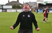 6 May 2024; Drogheda United manager Kevin Doherty celebrates after the SSE Airtricity Men's Premier Division match between Drogheda United and Dundalk at Weavers Park in Drogheda, Louth. Photo by Ben McShane/Sportsfile