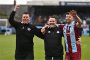 6 May 2024; Drogheda United manager Kevin Doherty, left, Drogheda United assistant manager Daire Doyle, centre, and Adam Foley of Drogheda United celebrate after the SSE Airtricity Men's Premier Division match between Drogheda United and Dundalk at Weavers Park in Drogheda, Louth. Photo by Ben McShane/Sportsfile