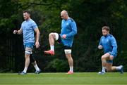 6 May 2024; Players, from left, Will Connors, Rhys Ruddock and Liam Turner during Leinster rugby squad training at UCD in Dublin. Photo by Piaras Ó Mídheach/Sportsfile